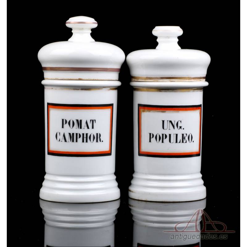 Couple of Antique Porcelain Pharmacy Vases. Spain, Circa 1900-1930