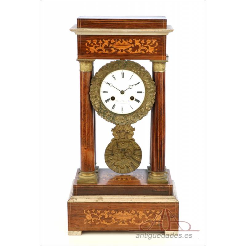 Antiguo Reloj de Péndulo Francés Tipo Pórtico. Francia, Circa 1900