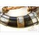 Antique Brass and Silver Black-Gunpowder Bull Horn or Loader. Early 19th Century