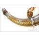 Antique Brass and Silver Black-Gunpowder Bull Horn or Loader. Early 19th Century