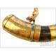 Antique Brass and Silver Black-Gunpowder Bull Horn or Loader. Early 19th Century