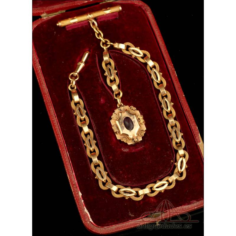 Antique and very rare 18K-gold pocket watch chain. Original case. 19th Century