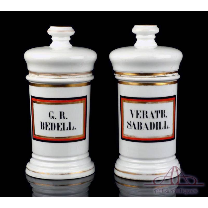 Couple of Antique Porcelain Pharmacy Vases. Spain, Circa 1900-1930