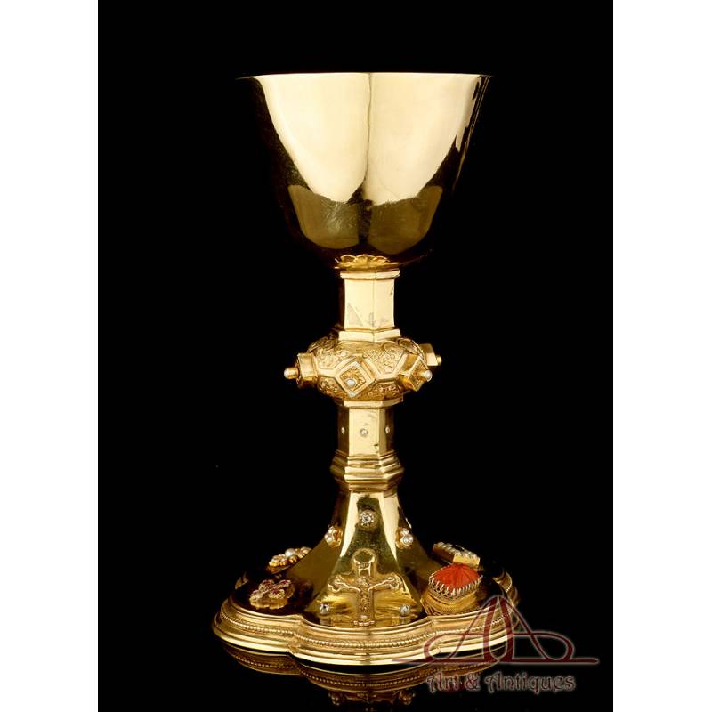 Antique Gilded Chalice with Diamonds, Rubies, Pearls and Coral. London, England, 1891