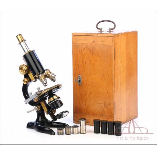 Extraordinario Microscopio Antiguo Profesional Otto Seibert. Alemania, Circa 1920