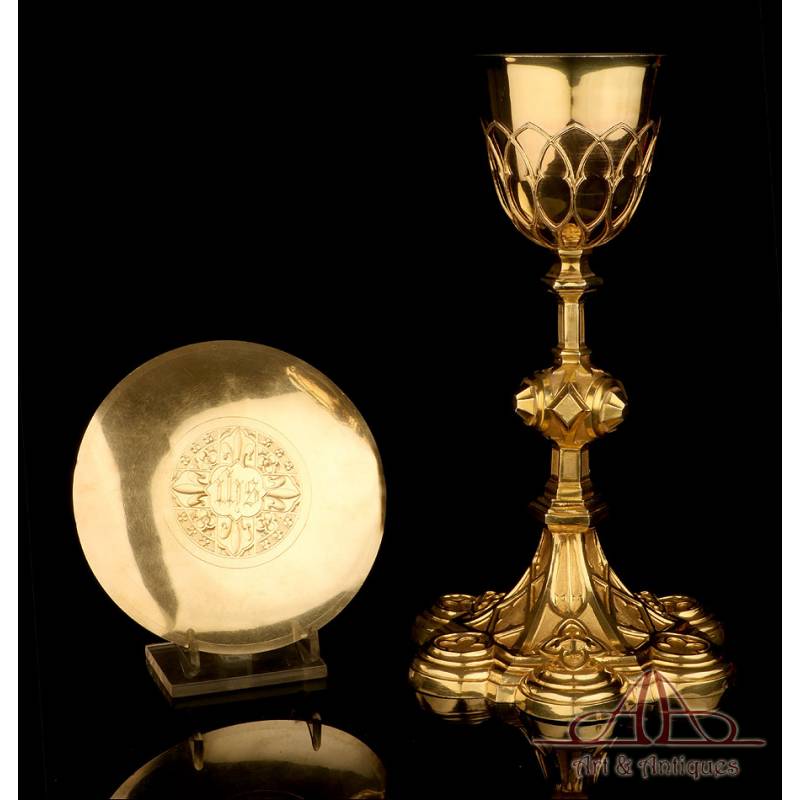 Antique Neogothic Gilded Silver Chalice. France, 19th Century