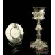 Gorgeous Antique Silver Chalice and Paten. Rare Model. France, 19th Century