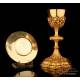 Antique Neo Gothic Chalice and Paten. Gold-Plated Silver and Metal. Spain, 1898