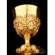 Antique Neo Gothic Chalice and Paten. Gold-Plated Silver and Metal. Spain, 1898