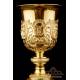 Amazing Antique Gold-Plated Silver Chalice and Paten. France, 19th Century