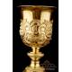 Amazing Antique Gold-Plated Silver Chalice and Paten. France, 19th Century