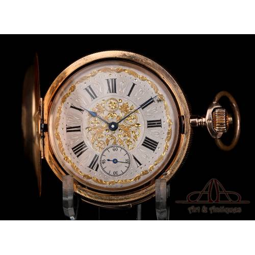 Fantástico Reloj de Bolsillo Antiguo con Sonería de Cuartos. Oro 18K. Suiza, 1900