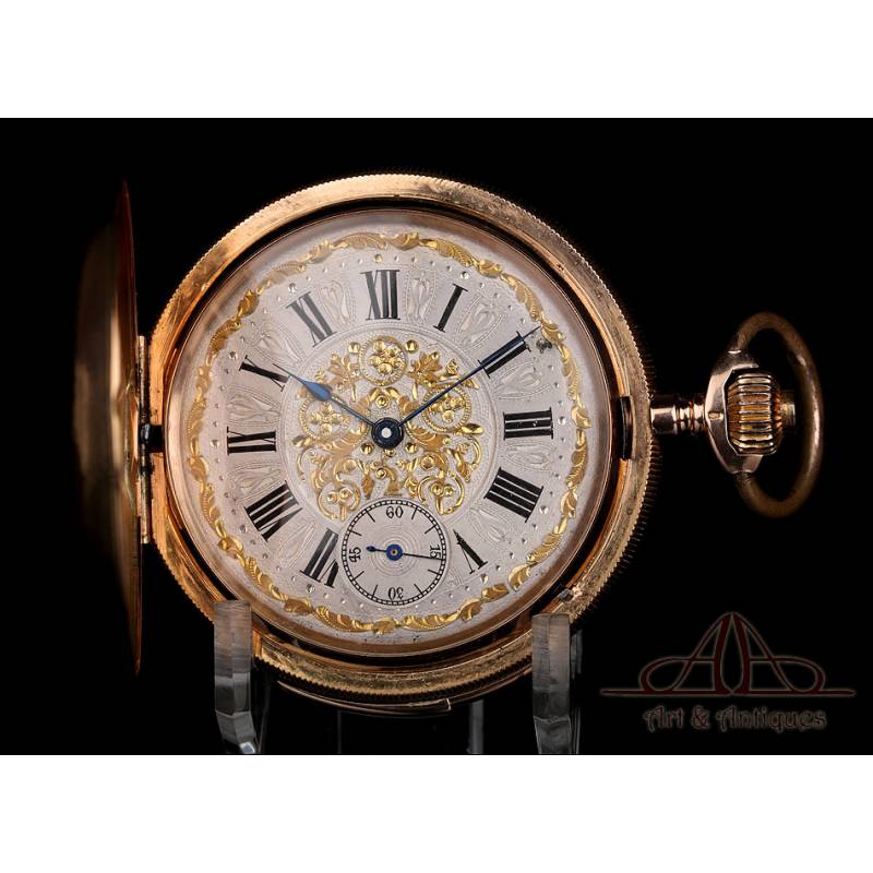 Fantástico Reloj de Bolsillo Antiguo con Sonería de Cuartos. Oro 18K. Suiza, 1900