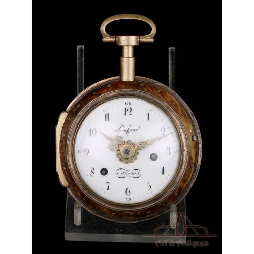 Antique Carriage Verge Fusee Alarm Watch. Tortoiseshell Case. Switzerland, Circa 1780