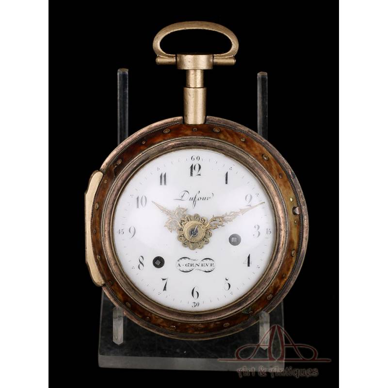 Antique Carriage Verge Fusee Alarm Watch. Tortoiseshell Case. Switzerland, Circa 1780