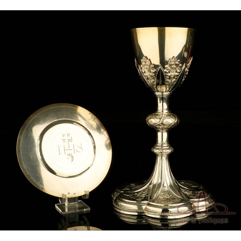 Antique Solid-Silver Chalice and Paten Set. France, Late 19th Century