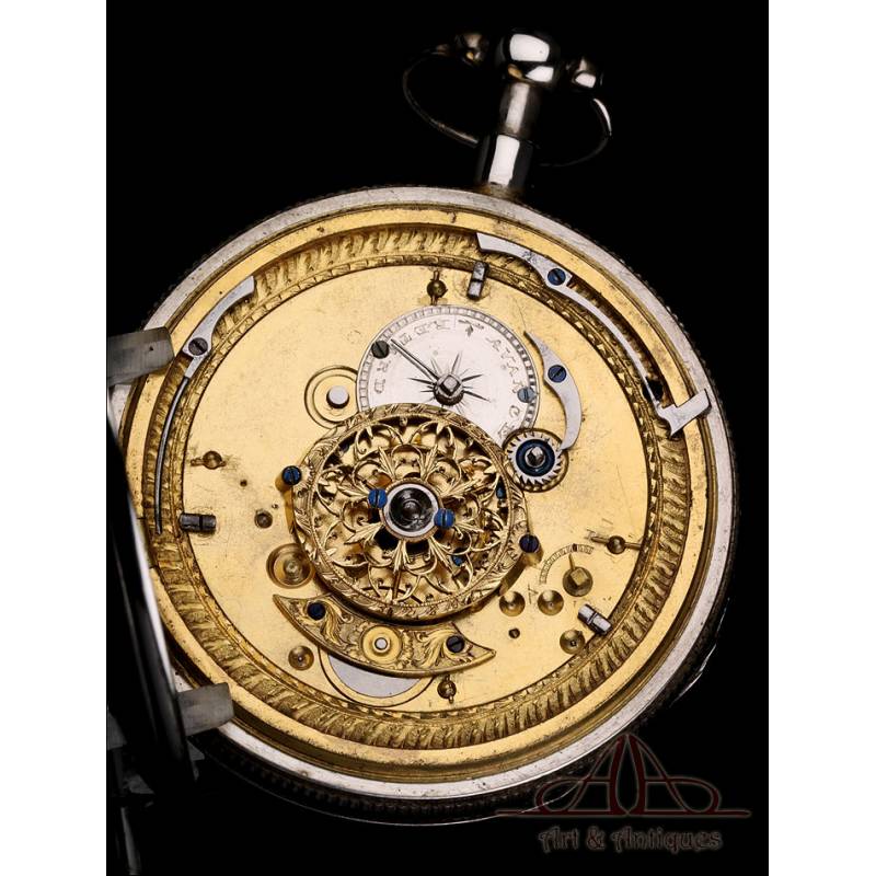 Antiguo Reloj de Bolsillo de Plata con Sonería de Cuartos. Francia, 1820