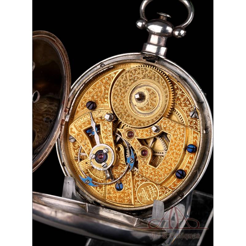 Reloj de Bolsillo Chino Antiguo. Plata. Escape Dúplex. Capitán de Barco.  Circa 1870