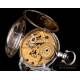Antiguo Reloj de Bolsillo Chino para Capitán de Barco. Plata. Raro Escape Dúplex. Suiza, Circa 1870