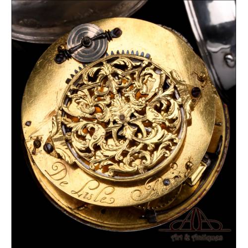 Early French Silver Onion Type Verge Pocket Watch. De Lisle. France, Circa 1680