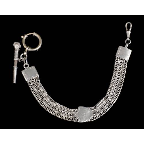 Stylish Antique Solid-Silver Pocket Watch Chain. 19th Century