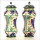 Pair of Antique Ceramic Pharmaceutical Vases. 15 in / 38 cm. Circa 1900