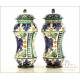 Pair of Antique Ceramic Pharmaceutical Vases. 15 in / 38 cm. Circa 1900