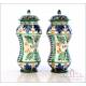 Pair of Antique Ceramic Pharmaceutical Vases. 15 in / 38 cm. Circa 1900