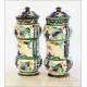 Pair of Antique Pharmaceutical Ceramic Vases. 13.8 in / 35 cm. Circa 1900