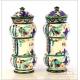 Pair of Antique Pharmaceutical Ceramic Vases. 13.8 in / 35 cm. Circa 1900