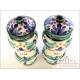 Pair of Antique Pharmaceutical Ceramic Vases. 13.8 in / 35 cm. Circa 1900