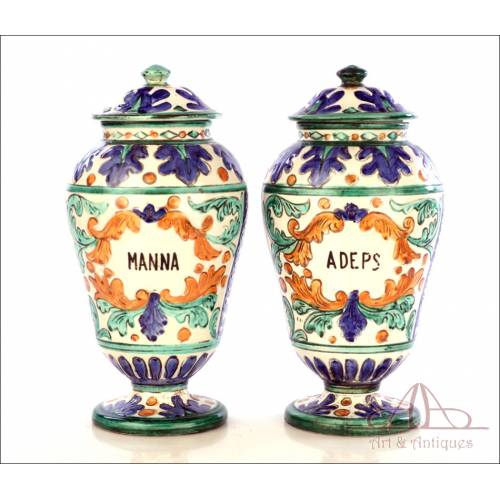 Pair of Antique Pharmaceutical Ceramic Vases. Circa 1900