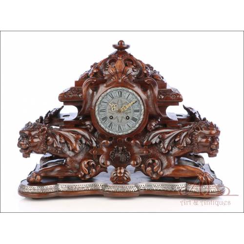 Exceptional Bailly-Weibel Hand-Carved Mantel Clock. Unique Piece. France, 19th Century