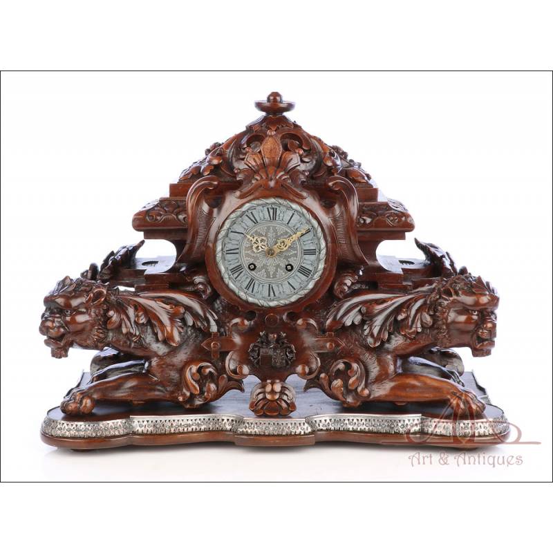 Excepcional Reloj de Sobremesa Bailly-Weibel Tallado. Pieza Única. Francia, Siglo XIX