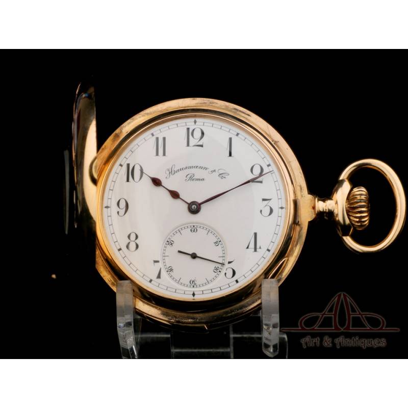 Antique Minute Repeater Pocket Watch. 18K Gold. Hausmann & Co. Circa 1905