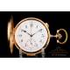 Antique Esperantos Minute Repeater Pocket Watch + Chrono, 14K Gold. Switzerland, 1900