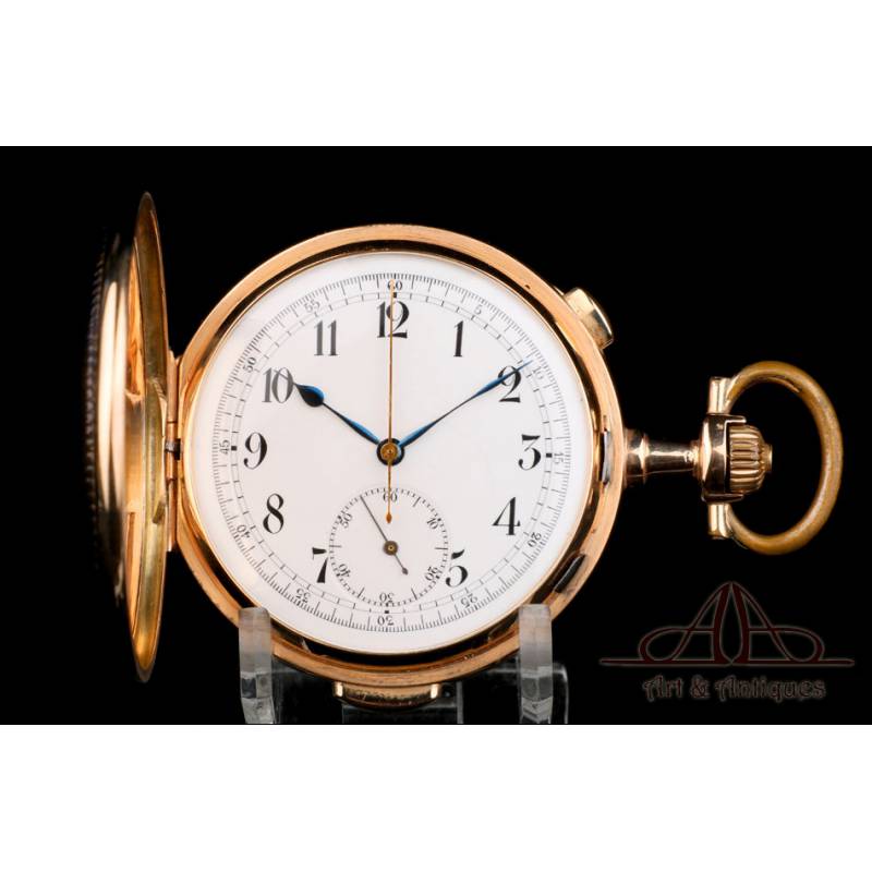 Antique Esperantos Minute Repeater Pocket Watch + Chrono, 14K Gold. Switzerland, 1900