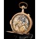 Antique Esperantos Minute Repeater Pocket Watch + Chrono, 14K Gold. Switzerland, 1900