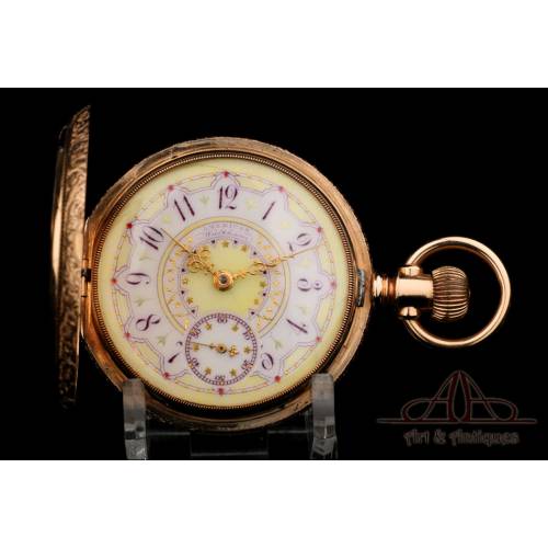 Antique Waltham Pocket Watch Model 1888. Solid 14K Gold. USA, 1889