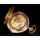 Antique Quarter Repeater Pocket Watch. Triple Chime + Chrono. 14K Gold. 65 mm. Circa 1900