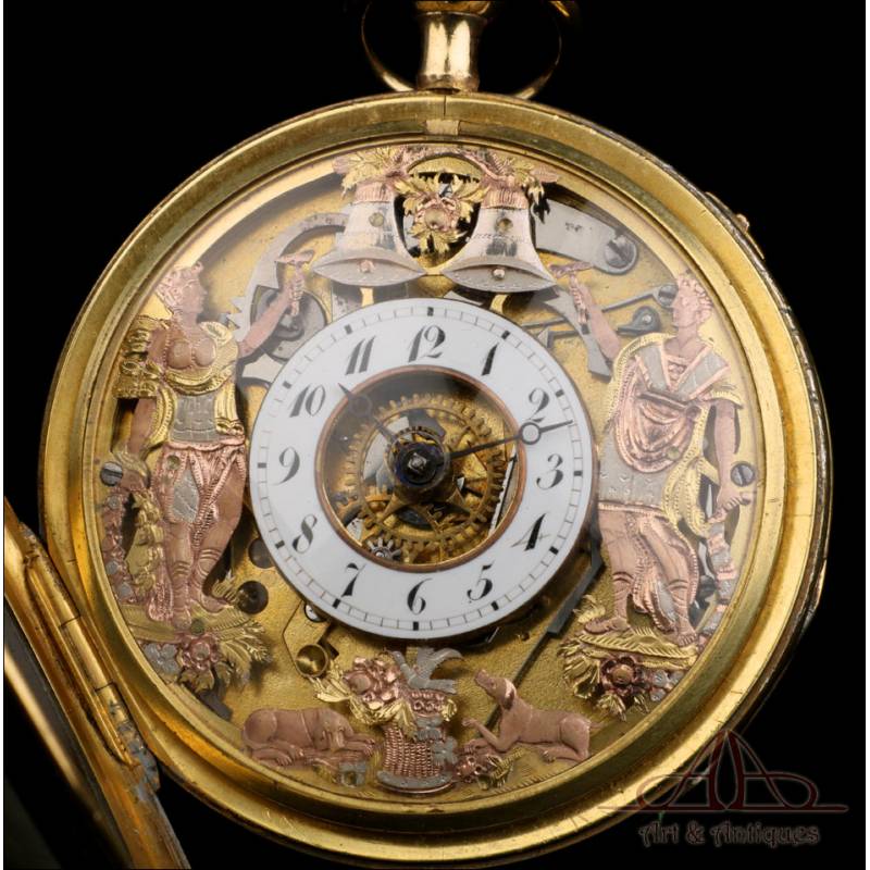 Antiguo Reloj de Bolsillo Catalino Esqueleto y Autómata. Francia, Circa 1820