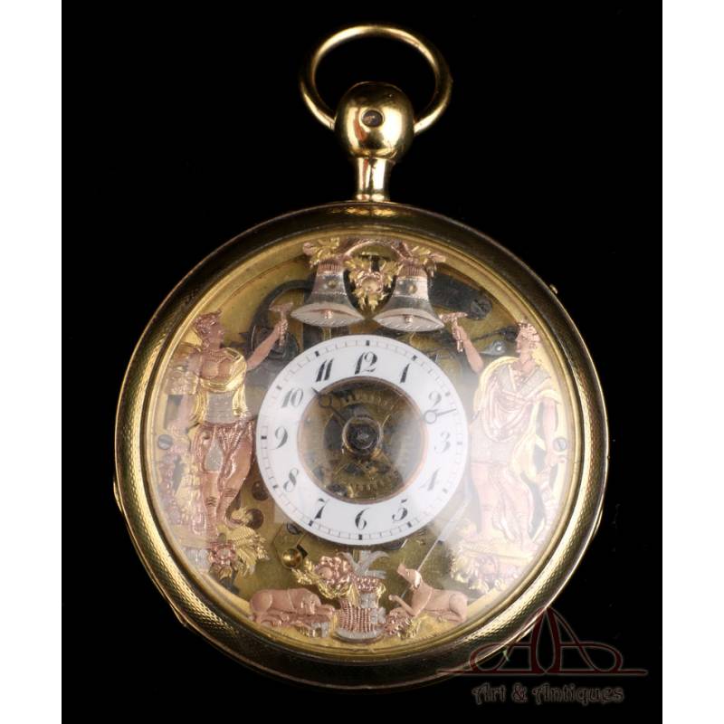 Antique Verge Fusee Skeleton Automaton Repeater Pocket Watch