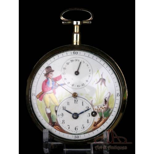 Antiguo Reloj de Bolsillo Catalino con Calendario y Segundero Central. Francia, 1820