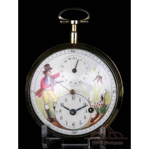 Antique Verge Fusee Pocket Watch. Calendar and Central Seconds Hand. France, 1820
