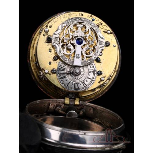 Antique Silver Quarter Repeater Verge Fusee Pocket Watch. France, Circa 1750