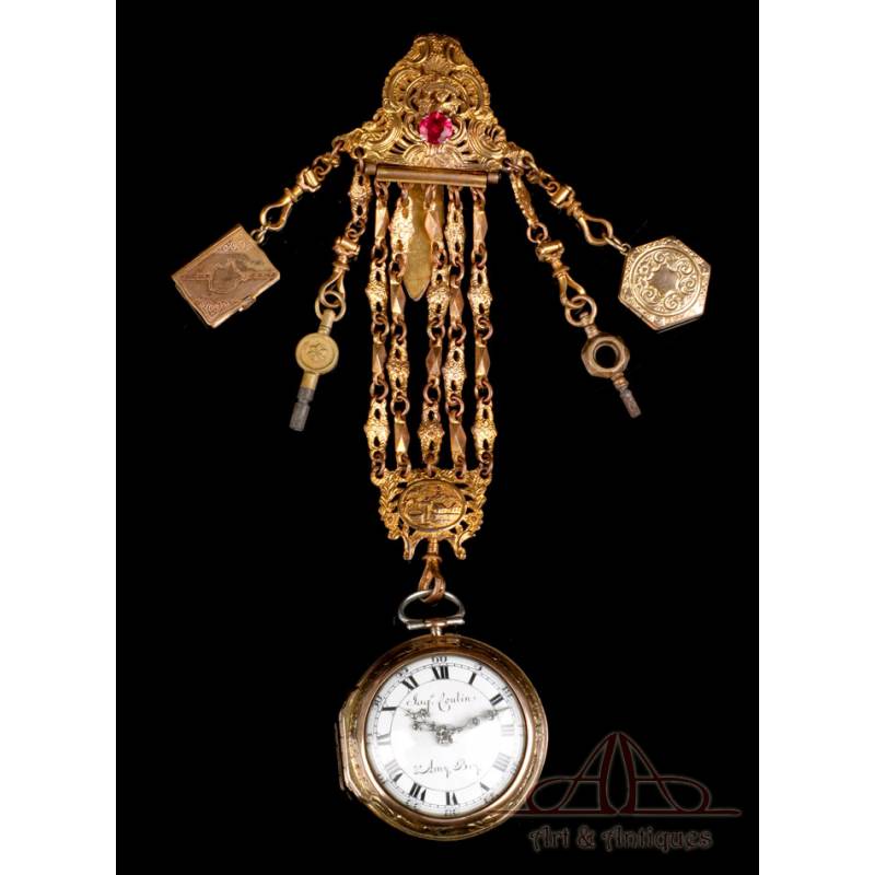 Cámara Saliente Experto Antiguo Reloj de Bolsillo Catalino Jaques Coulin & Amy Bry. Suiza 1785