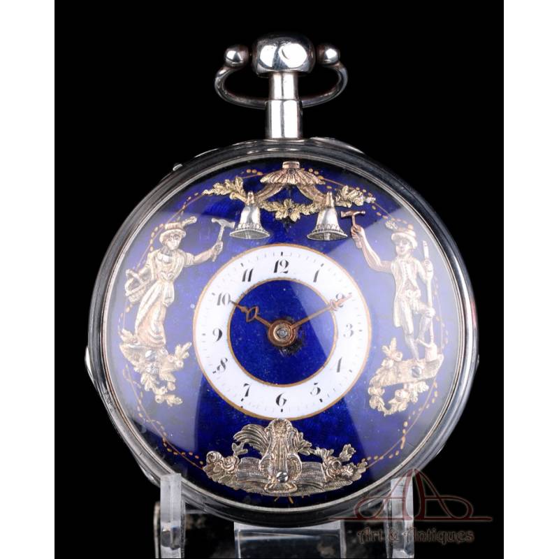 Antiguo Reloj de Bolsillo Autómata con Repetición de Cuartos. Francia, Alrededor de 1810