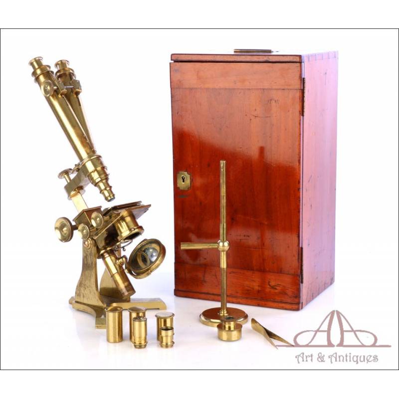 Large Antique English Binocular Microscope. England, Circa 1870
