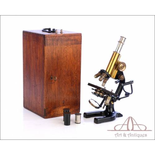 Antique Reichter Microscope with Rare Custom-Made Accessory. Germany, Circa 1920