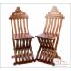 Antique Pair of Folding Chairs with Marquetry Work. Mid-20th Century